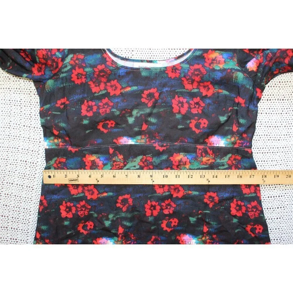 RACHEL COMEY RED FLORAL MAXI DRESS PUFF SLEEVE SIZE 6/M POCKETS PRAIRIE PEASANT
